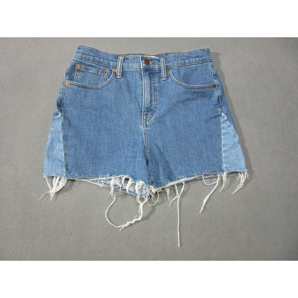 Madewell Shorts Womens 27 Blue Denim Patchwork Frayed Raw Hem High Rise Festival